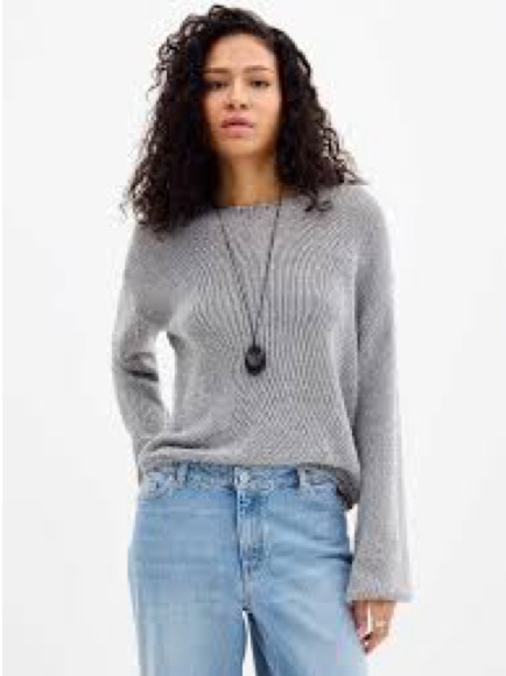 Rib Knit Cashmere Blend Grey Sweater